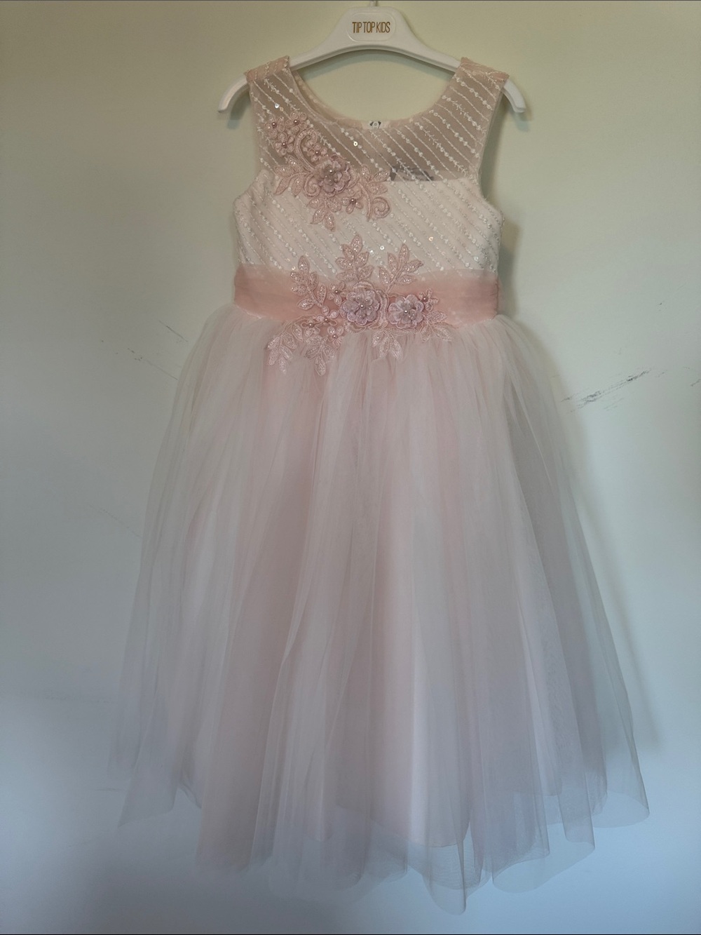 Tip Top Kids Pale Pink Floral Appliqué Tulle Gown- size 4